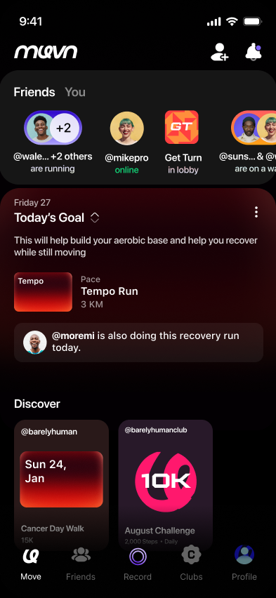 Muvn Move feed with friends and today&rsquo;s goal