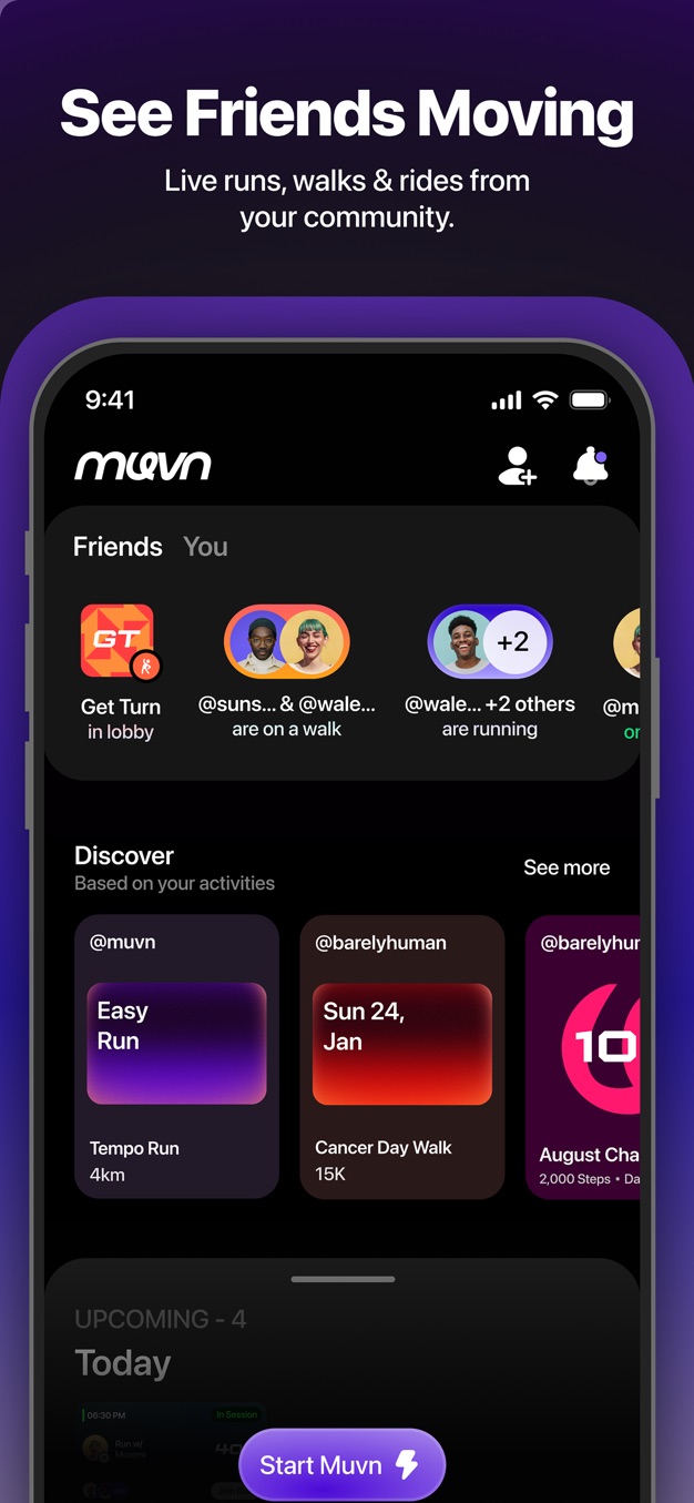 Muvn app, seeing friends moving